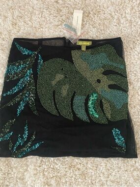 Anthropologie Celandine Beaded Leaf Mini Skirt